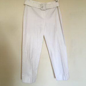 Buckled White Tailored Cropped Trousers